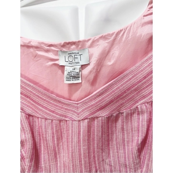 Ann Taylor LOFT Sz 2P 2 P Pink Linen Bld Empire Waist Peplum Hem Dress Y2K Vtg - Picture 3 of 4